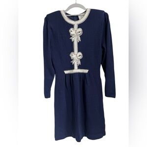 Pat Sandler Elegant Navy Blue  Dress with Silver Accents
